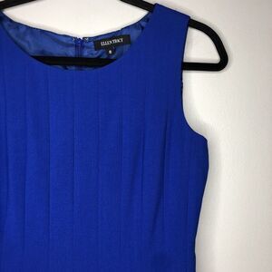 Ellen Tracy Women's Blue Pleated Fit And Flare Lined Round Neck Sleeveless Dress